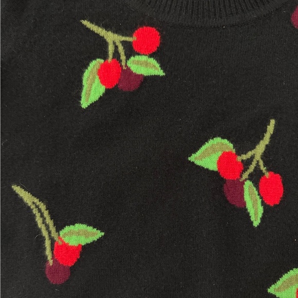 Anthropologie Maeve Puff-Sleeve Cashmere Jumper XS Black with Cherry Print - Picture 11 of 11
